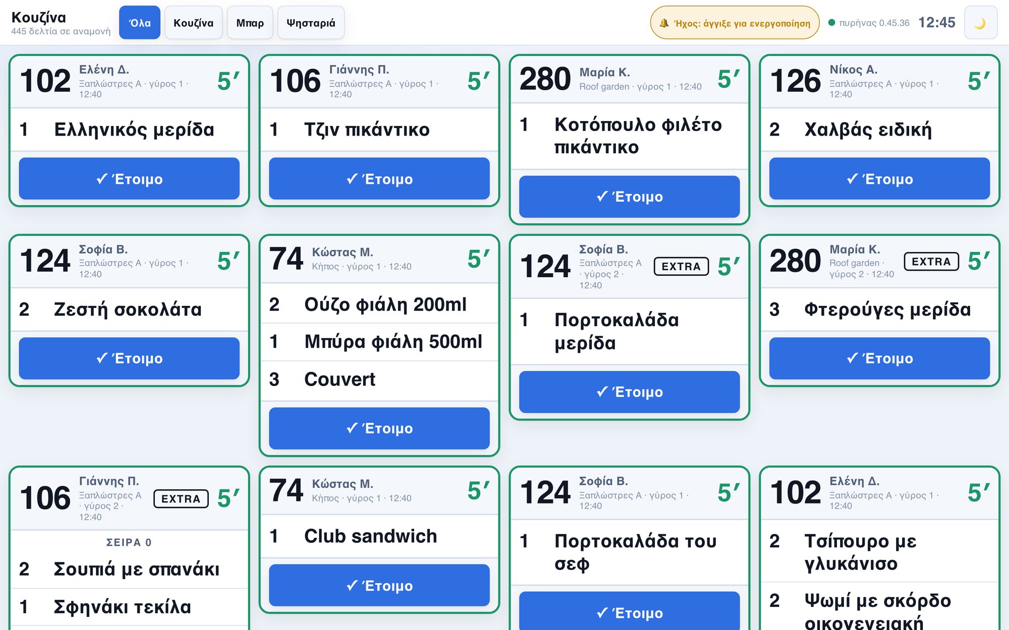 Οθόνη κουζίνας του Hybrid POS